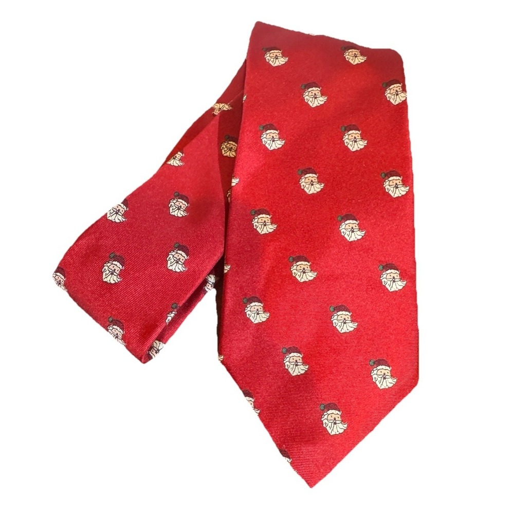 Noel Men's Silk Tie With Santa Clause Red & White Christmas Holiday 57" USA Made